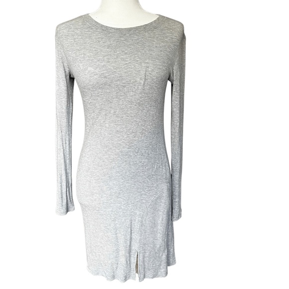 Grey Front Slit Rib T-Shirt Dress - Picture 5 of 11